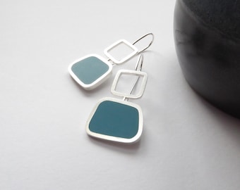 Türkisblaue Harz-Ohrringe - Recyceltes Sterling Silber