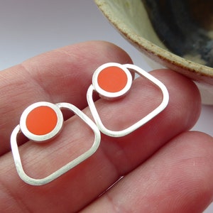Square Orange Stud Hoop Earring Colour Pop Jewellery Gift for a Girlfriend Pop Square Studs image 4