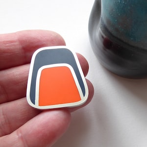 Modern Rectangle Brooch with Vibrant Orange and Blue - Colourblock Colourful Statement Accessory