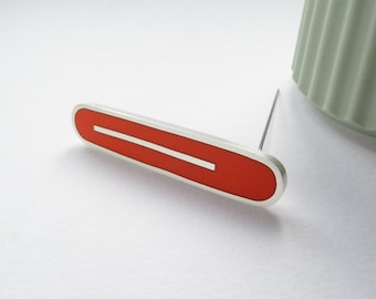 Moderne Orange Handgemachte Stab Brosche - Schleifen Silber Streifen Brosche