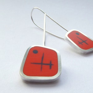 Orange Earrings Long Drop Resin Earrings Handmade in England Graphico Atomic image 1