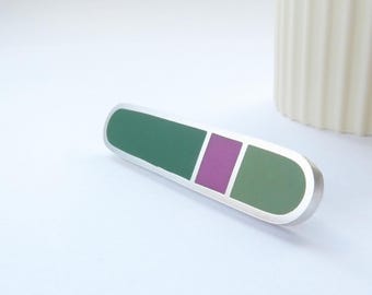Minimalist Green and Pink Handmade Pin - Loop Striped Bar Brooch