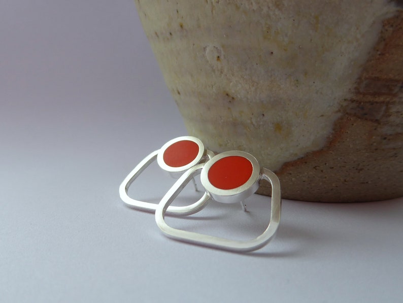 Square Orange Stud Hoop Earring Colour Pop Jewellery Gift for a Girlfriend Pop Square Studs image 2