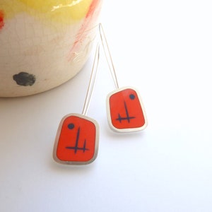 Orange Earrings Long Drop Resin Earrings Handmade in England Graphico Atomic image 4