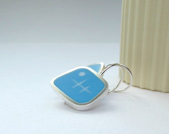 Square Pool Blue and Chalk White Earrings in Silver & Resin - Atomic Short Drops