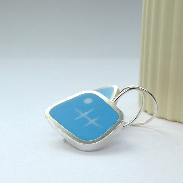 Square Pool Blue and Chalk White Earrings in Silver & Resin - Atomic Short Drops