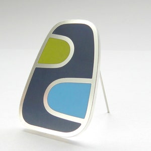 Oblong Brooch in Blue and Green Handmade Colour Block Resin Silver Brooch image 1