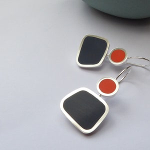 Square Colour Block Earrings in Orange & Ink Blue Gift for Her Colourblock Earrings image 3