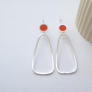 Orange Hoop Earrings  - Handmade in Recycled Silver - Pop Long Hoops