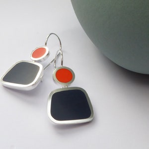 Square Colour Block Earrings in Orange & Ink Blue Gift for Her Colourblock Earrings image 2