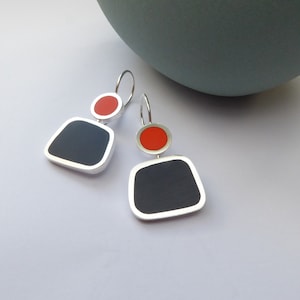 Square Colour Block Earrings in Orange & Ink Blue - Gift for Her - Colourblock Earrings