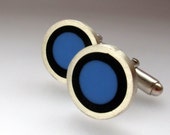 Mod Cufflinks -  Sixties Retro Round Blue Cuff Links - Round Silver Cufflink -  Valentines Gift for  men