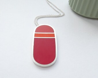 Minimalist Rot und Orange handgemachte Silberkette - Loop-Anhänger