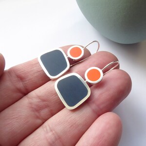 Square Colour Block Earrings in Orange & Ink Blue Gift for Her Colourblock Earrings image 5