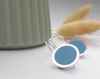 Pool Blue Round Silver Earrings - UK Jewellery Birthday Gift for a Friend - Pop Drop Earrings