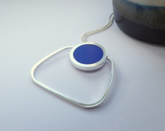 Minimalist Large Square Sapphire Blue Pendant - Pop Square Pendant