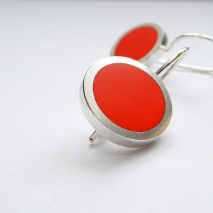 Orange Round Silver Earrings - UK Jewellery Birthday Gift for a Friend - Pop Drop Earrings