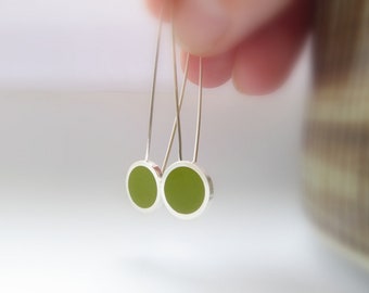 Minimalist Round Pesto Green Earrings - Birthday Gift - Pop Long Drop Earrings