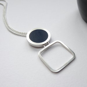 Ink Blue Circle Square Necklace Gift for Her Pop Square Dot Pendant image 2