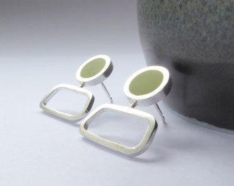 Pesto Green Stud Earrings in a Retro 50s Style - Colourblock Studs