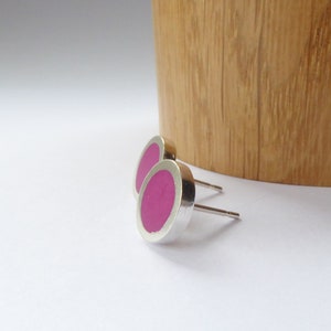 Magenta Pink Round Minimalist Silver Stud Earrings Birthday Gift for Her Pop Small Studs image 4