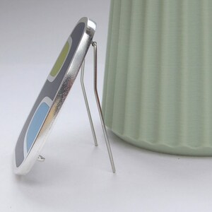 Oblong Brooch in Blue and Green Handmade Colour Block Resin Silver Brooch image 7