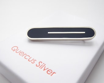 Stab Brosche aus Sterling und Tintenblauem Resin - Loop Silber Streifen Brosche