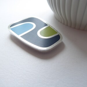 Oblong Brooch in Blue and Green Handmade Colour Block Resin Silver Brooch image 8