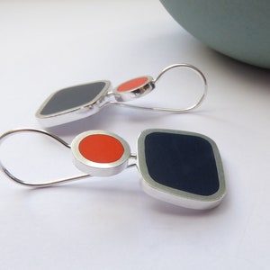 Square Colour Block Earrings in Orange & Ink Blue Gift for Her Colourblock Earrings image 6