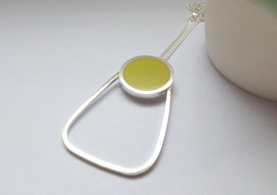 Statement Pendant Minimalist Silver Pendant Pop Of Colour Yellow Pendant Geometric Modern Pendant Pop Rectangle Pendant