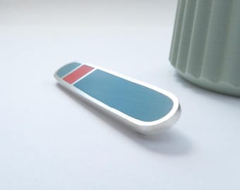 Minimalist Blue and Orange Handmade Pin - Loop Striped Bar Brooch