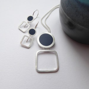 Ink Blue Circle Square Necklace Gift for Her Pop Square Dot Pendant image 6