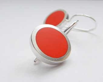 Orange runde Silberohrringe - UK Jewellery - Pop Short Drops