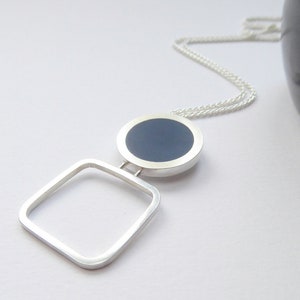 Ink Blue Circle Square Necklace Gift for Her Pop Square Dot Pendant image 1