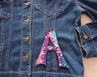 Letter A Beaded and  Embroidered Iron On Patch