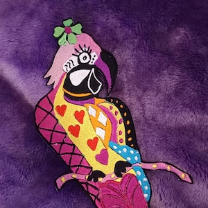 Parrot, Fully Embroidered, Large, Iron On Patch by Letzrock Designs