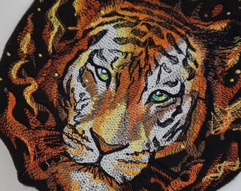 Beautiful Tiger,  Embroidered, Large, Iron On Patch,