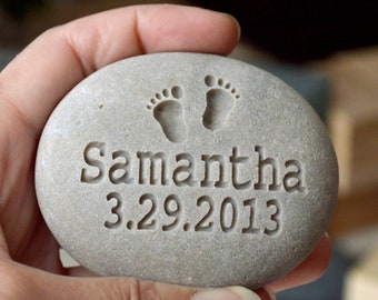 New grandma, grandpa, parent, grandparent gift - New baby rock- newborn personalized engraved gift