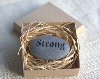Customized Engraved gifts - Pocket Stone engraved with word or name in gift box