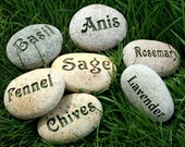 Natural Garden Markers - Plant marker, herb marker or custom word - Set of 2 Custom Engraved Rocks
