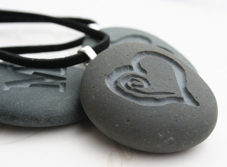 MY HEART necklace Double Sided Engraved pebble necklace Etsy