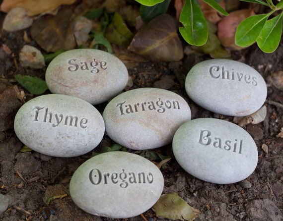Natural Garden Markers - Plant marker, herb marker or custom word - Set of 6~10 Custom Engraved Rocks