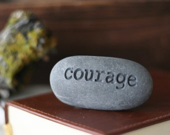 Courage - Engraved Inspirational Word on Rock - Inspiring Encourage Gift