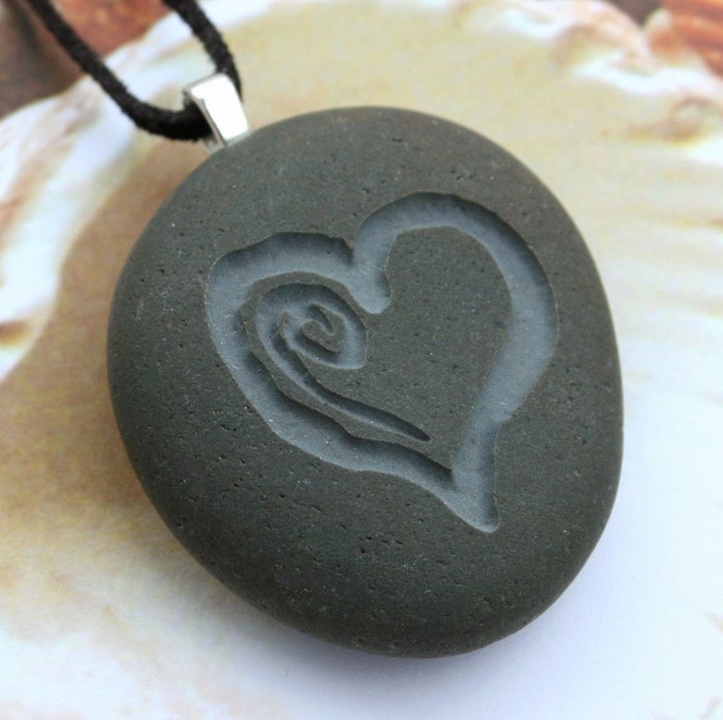 MY HEART necklace Double Sided Engraved pebble necklace Etsy