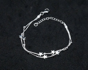 Sterling Silver Tiny Little Twinkle Stars Charm Bracelet, Anklet or Necklace - Adjustable - Sweet, Cute and Whimsical jewellery