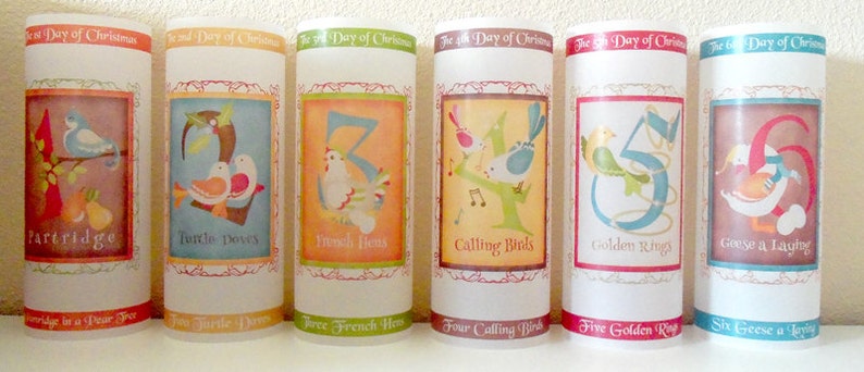 12 Days of Christmas Luminary Decorations Set of 12 Holiday Candle Surrounds Table and Hearth Decorations Christmas Decor