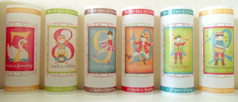 12 Days of Christmas Luminary Decorations Set of 12 Holiday Candle Surrounds Table and Hearth Decorations Christmas Decor