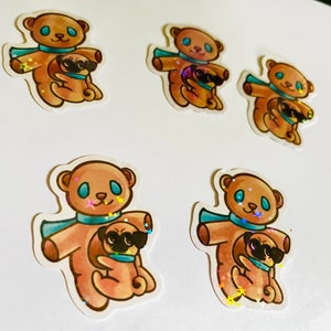 Pug & Teddy Bear - Holographic Sticker (2" in.)