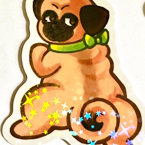 Cozy Pug - Holographic Sticker (2" in.)