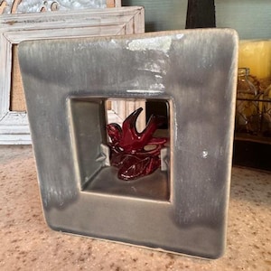 Vintage 1950s McCoy "Arcature" Vase – Mid-Century Modern Gray Drip Glaze with Red Bird Insert – MCM Double Vase Planter